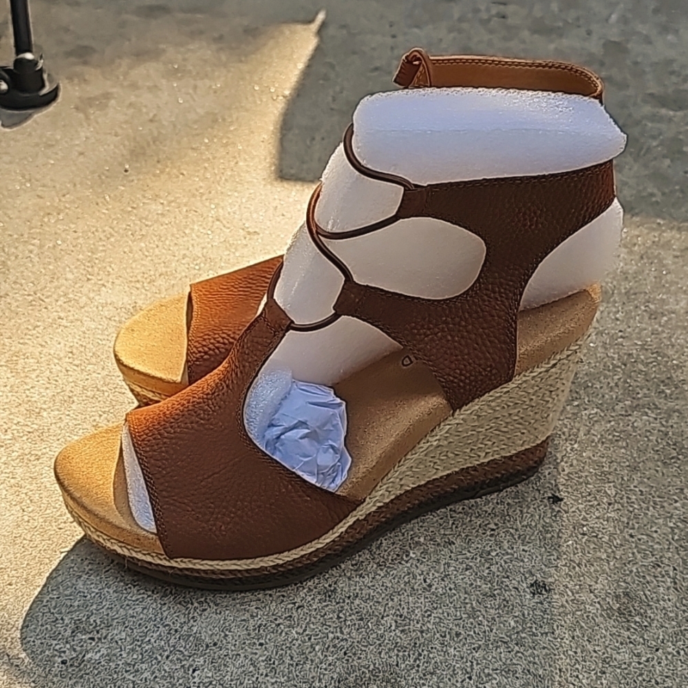 Lucky Brand Yejida Espadrille Wedge Sandal - Maple Sugar Nubuck Leather 7.5 M